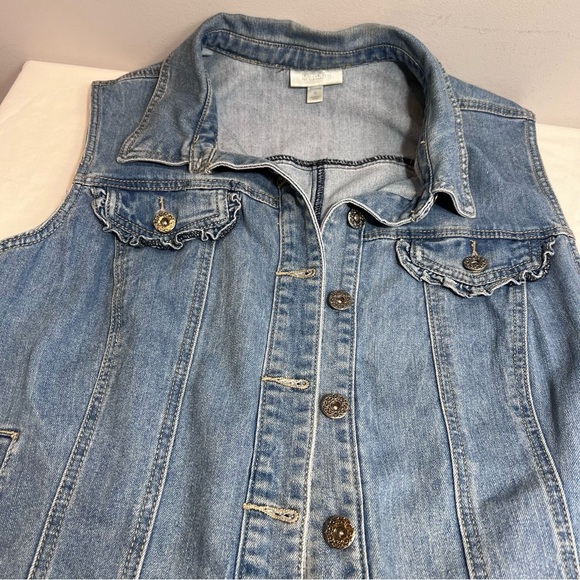 Vintage 90s Dress Barn ruffled trim denim jean button front vest size 3X XXXL - Picture 2 of 7